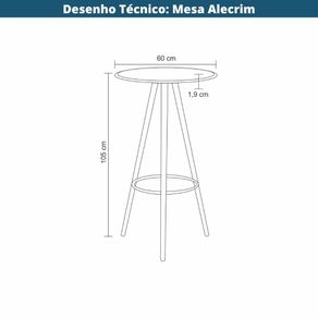 3 Mesa Bistro Alecrim Rivatti 105 cm -Altura- Tampo em MDF Preto e Base em Madeira